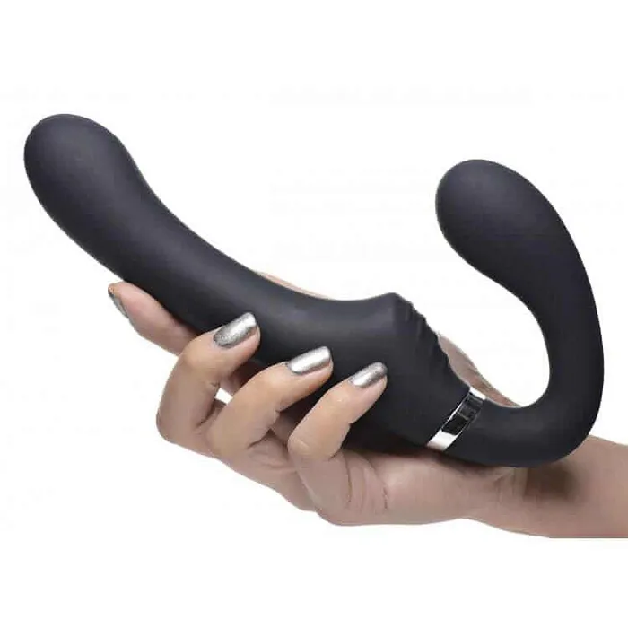 Strap U Female Sex Toys 10X Mighty Rider Vibrating Strapless Strapon Black