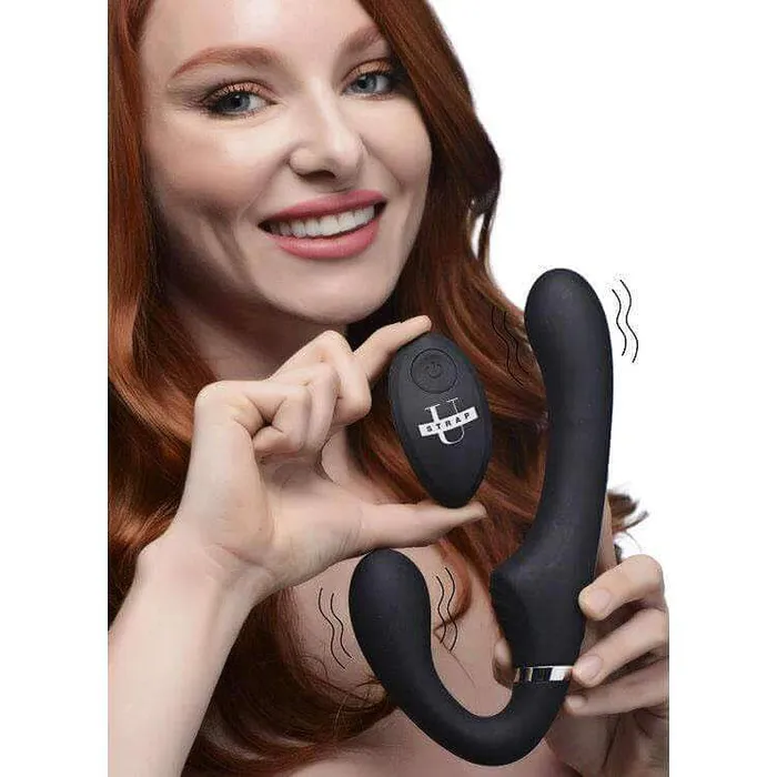 Strap U Female Sex Toys 10X Mighty Rider Vibrating Strapless Strapon Black