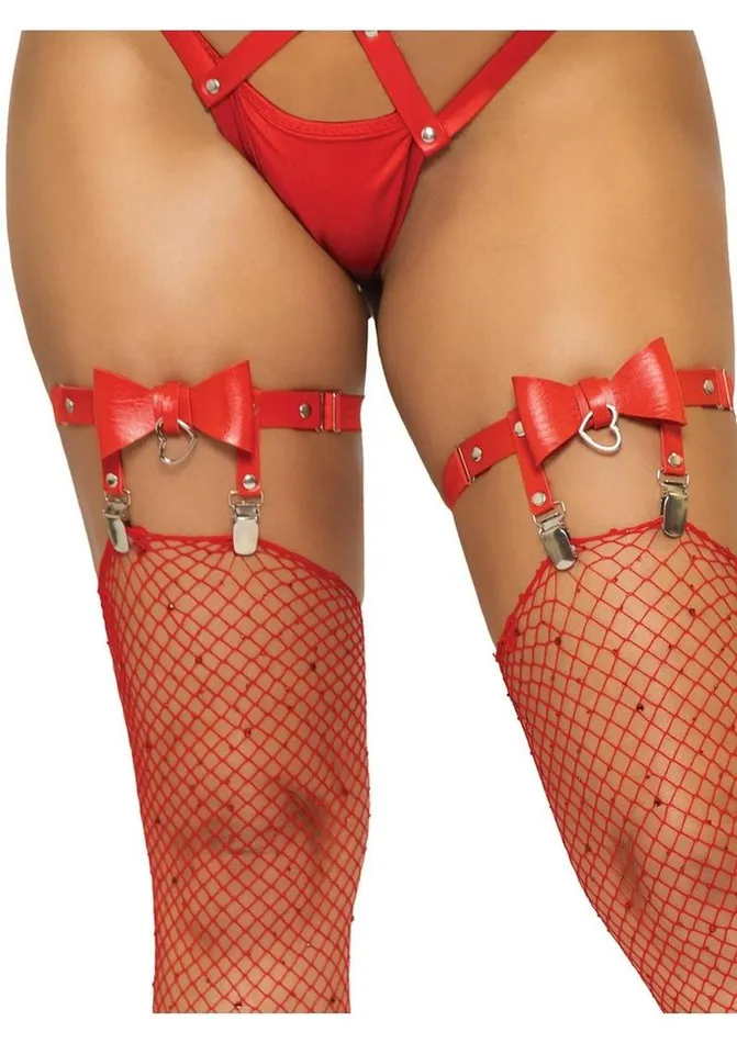 Vegan Leather Thigh High Bow Garter with Adjustable Straps and Heart Ring Accent Leg Avenue Male Sex Toys Vegan Leather Thigh High Bow Garter with Adjustable Straps and Heart Ring Accent Leg Avenue Male Sex Toys